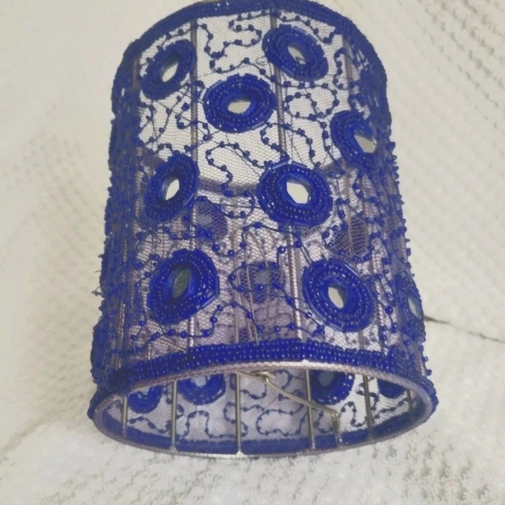 Purple Lamp Shade, Beaded Metal Frame,Tiny Mirrors Shabby Chic Feminine 6" X 5" - Picture 5 of 8